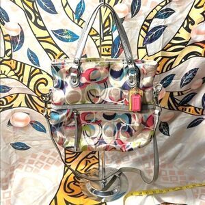 Coach Poppy Ikat Signature C Glam Multicolor Foldover Crossbody bag # 19873